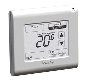 SMART TEMP DIGITAL THERMOSTAT 2 ZONE CONTROL. COMPLETE WITH MAIN PCB MODULE - 24V POWERED. DRY CONTACT RELAYS RATED AT 240 V 8 AMP. REPLACES THE SMT700