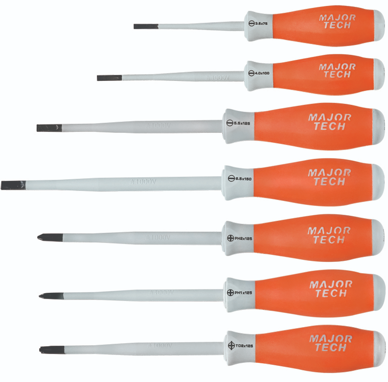Tech Way Screwdriver MAJOR TECH 1000V AC/ 1500V DC SLIMELINE INSULATED SCREWDRIVER SET ...