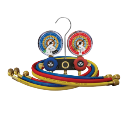 MASTERCOOL 2-WAY MANIFOLD 80MM R290-R600A W/ 3 X 150CM HOSES