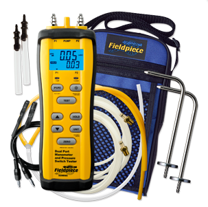 FIELDPIECE DUAL PORT MANOMETER WITH AIR PUMP & SWITCH CALIBRATION