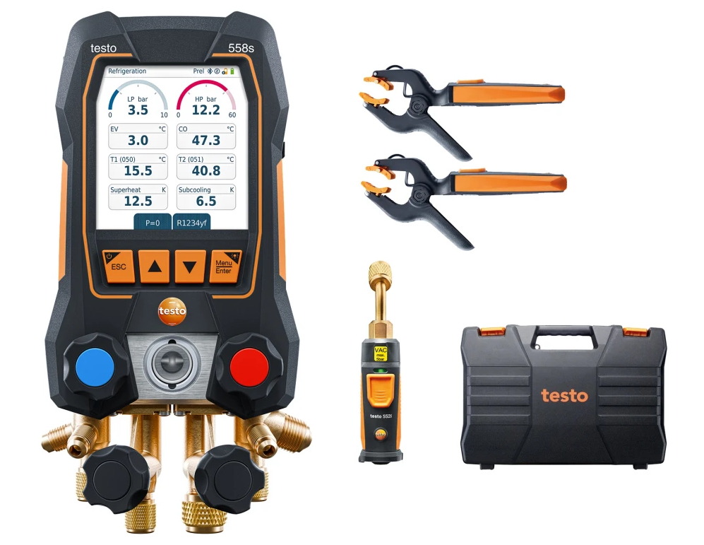 TESTO 558s SMART VACUUM MANIFOLD KIT INCLUDES 2 X 115i CLAMP PROBES & 1 X 552i VAC PROBE AND CASE