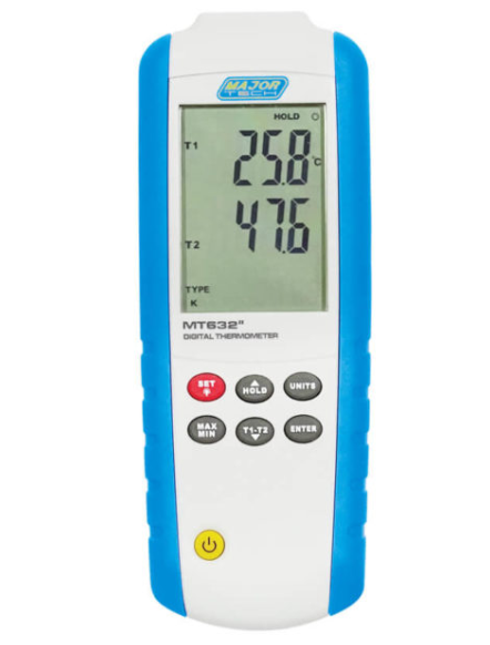 MAJOR TECH K-TYPE THERMOMETER, DUAL INPUT (-50DEG - 1300DEG)